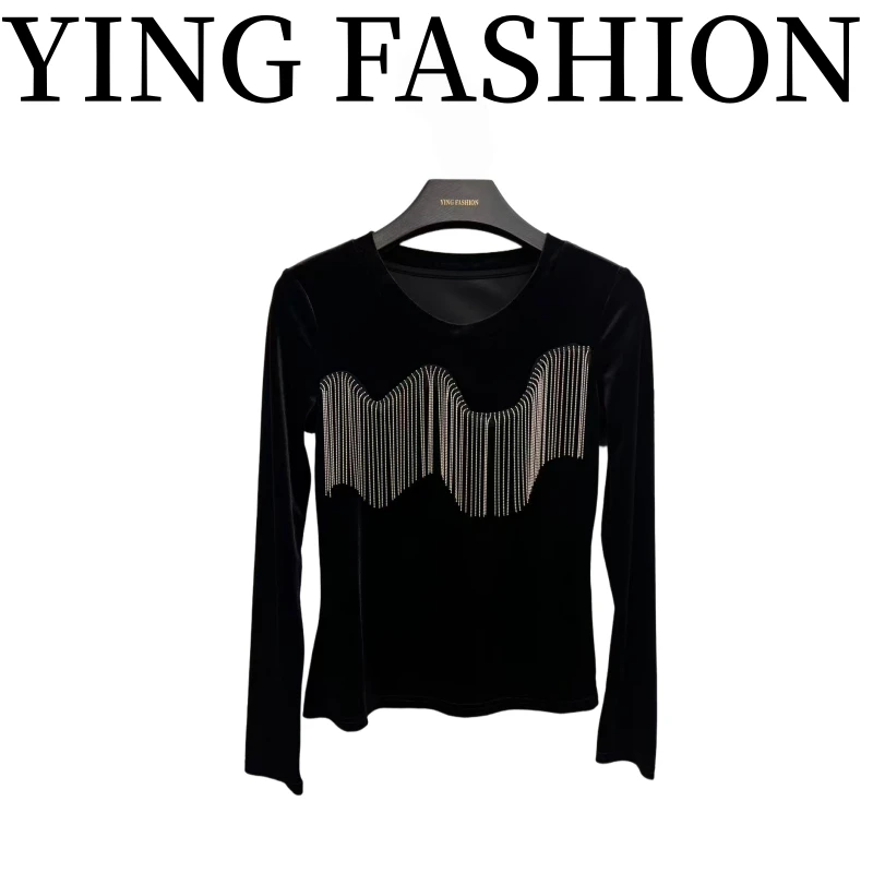 【YING FASHION】莹老板-时尚气质百搭流苏丝绒上衣 90970235 307