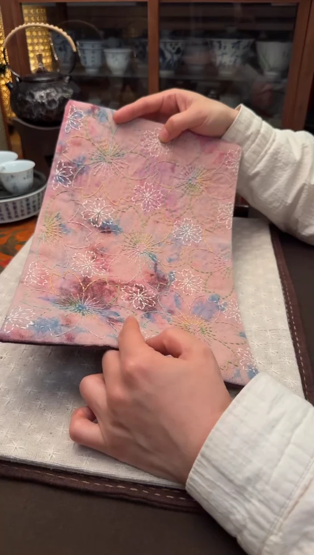 【闪购商品】织绣Cici手作刺子绣植物染柿染茶席-739