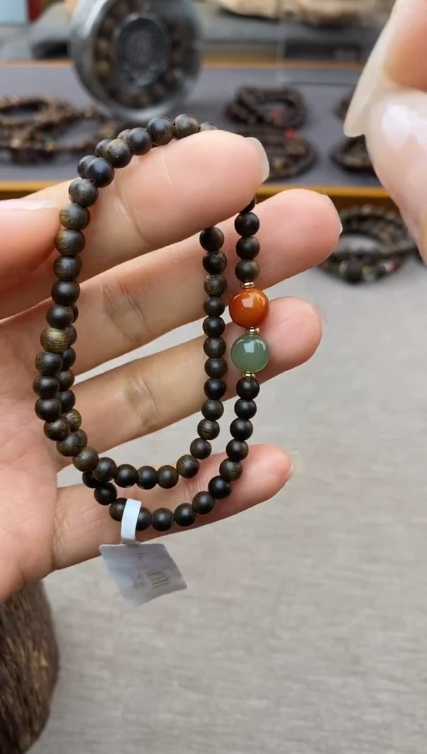 【闪购商品】沉香手串越南芽庄白棋0.4+配饰 沉水双圈款