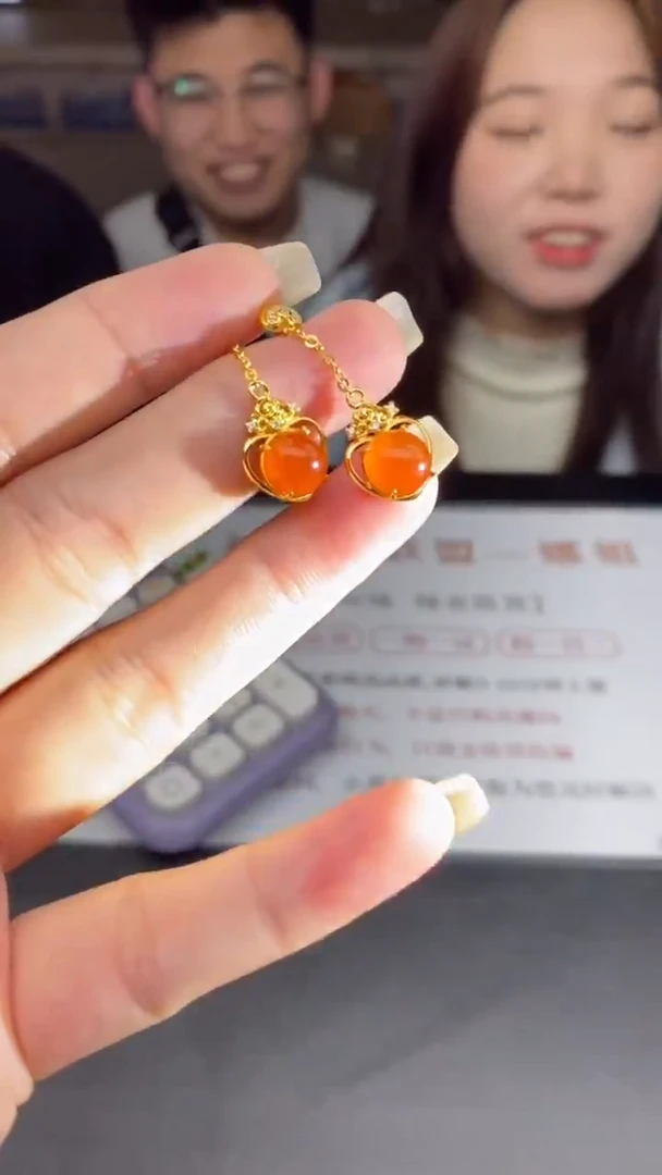 银S925镶嵌南红玛瑙耳饰多样性发其一-耳饰-R1958