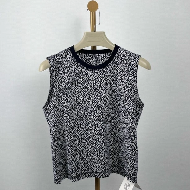 未使用 Hermes/爱马仕 白色满印logo背心 黑白/36