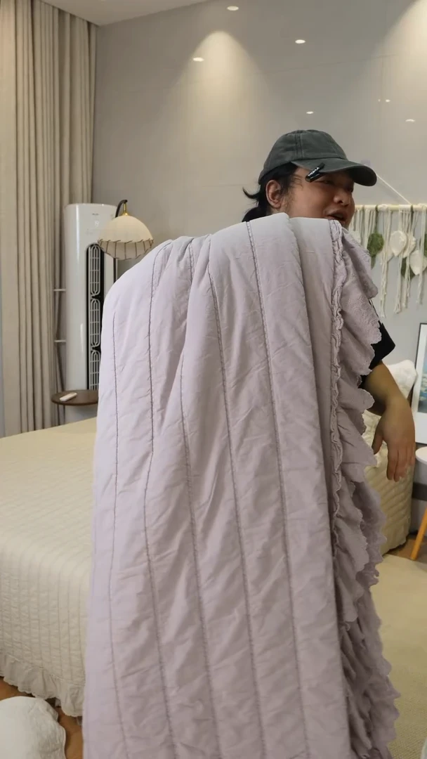 棉双层花边紫色多功能被套