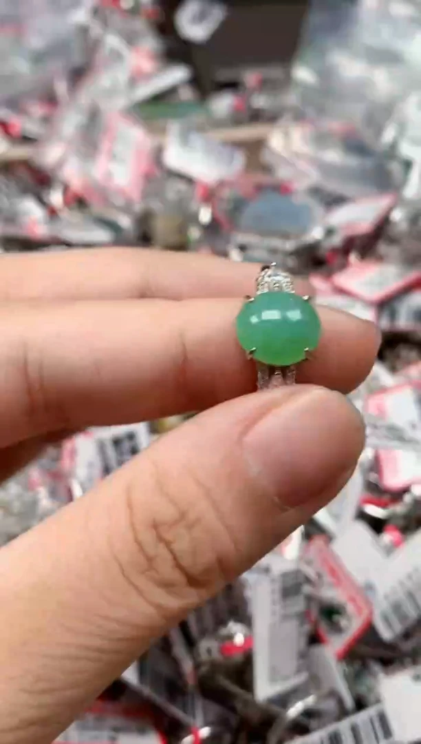 银S925镶嵌戒指翡翠天然A货缅甸翡翠
