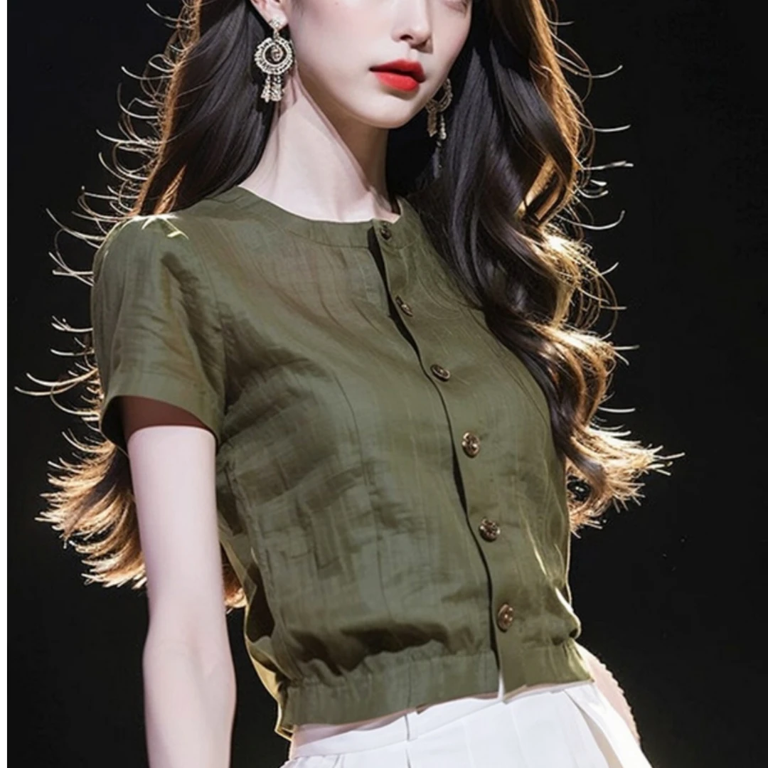 哥弟阿玛施正夏季新款法式百搭韩版短袖复古薄款衬衫气质女士上衣