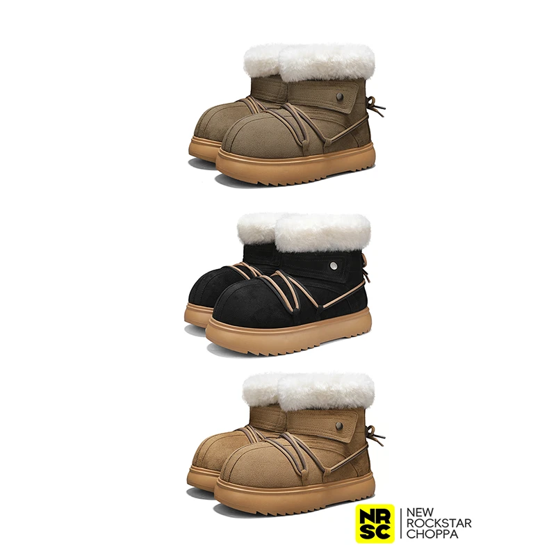 NewRockStarChoppa秋冬新款卡皮巴拉加绒雪地靴 厚底增高保暖棉鞋