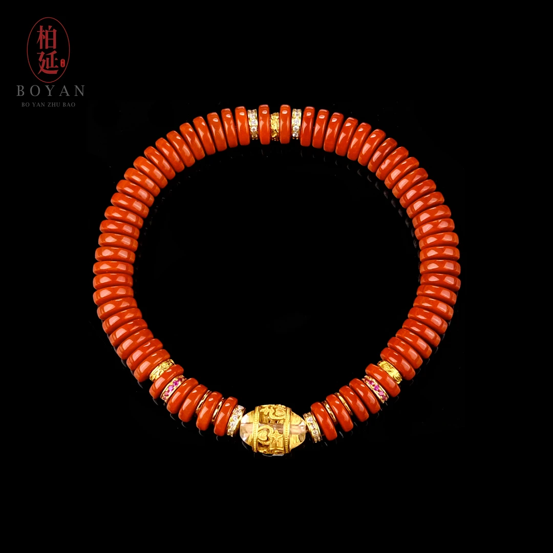 【柏延】天然南红药片手串女款手工时尚小众珠宝贵气珠宝文玩HT0604