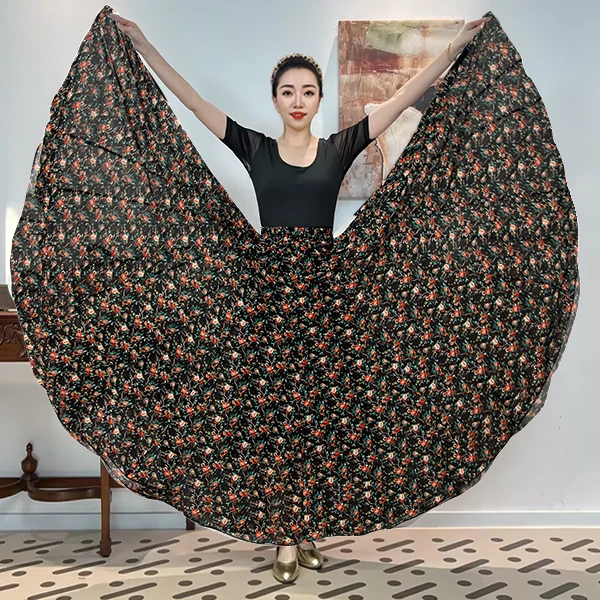 A《枝簇花》时尚满铺花弹力网纱时尚百搭长款半身裙/720大摆/带衬裙