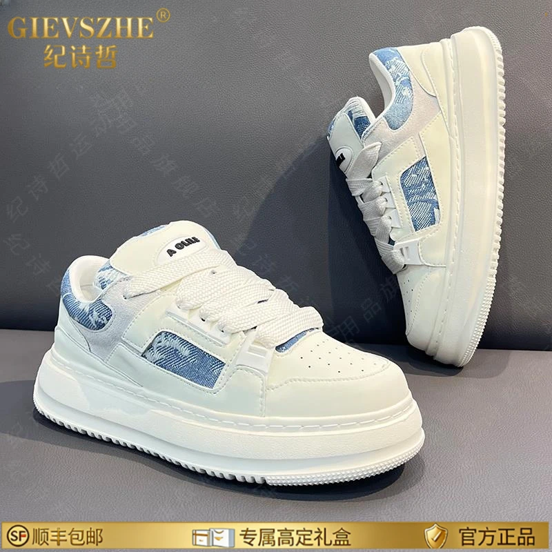 纪诗哲小白鞋男内增高秋季新款时尚运动休闲面包鞋牛仔布百搭板鞋