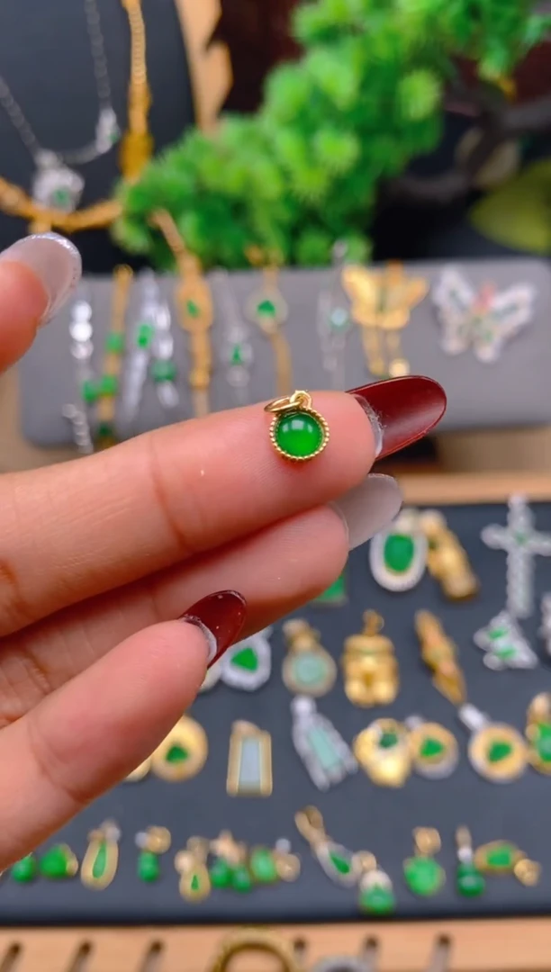 吊坠(不含链)银S925镶嵌翡翠蛋面提溜