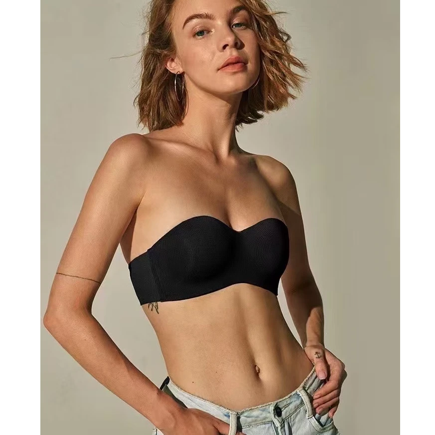 薄款聚拢美背通用冰丝防滑抹胸内衣大胸显小无钢圈防滑性感