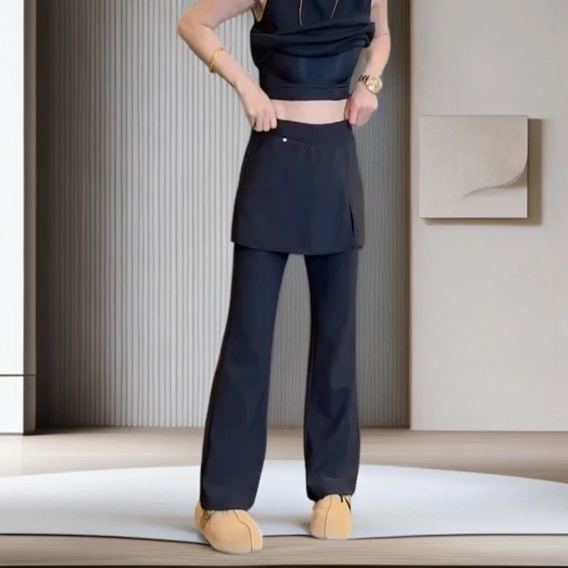 纯色慵懒风微喇裤2025年流行网红洋气秋季大码女装小个子休闲裤裙