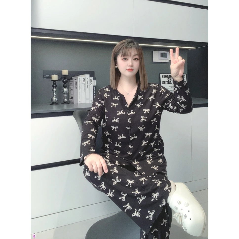 【有运费险】2025秋冬罗纹莫代尔V领开衫弹力睡衣家居服套装KFL1326