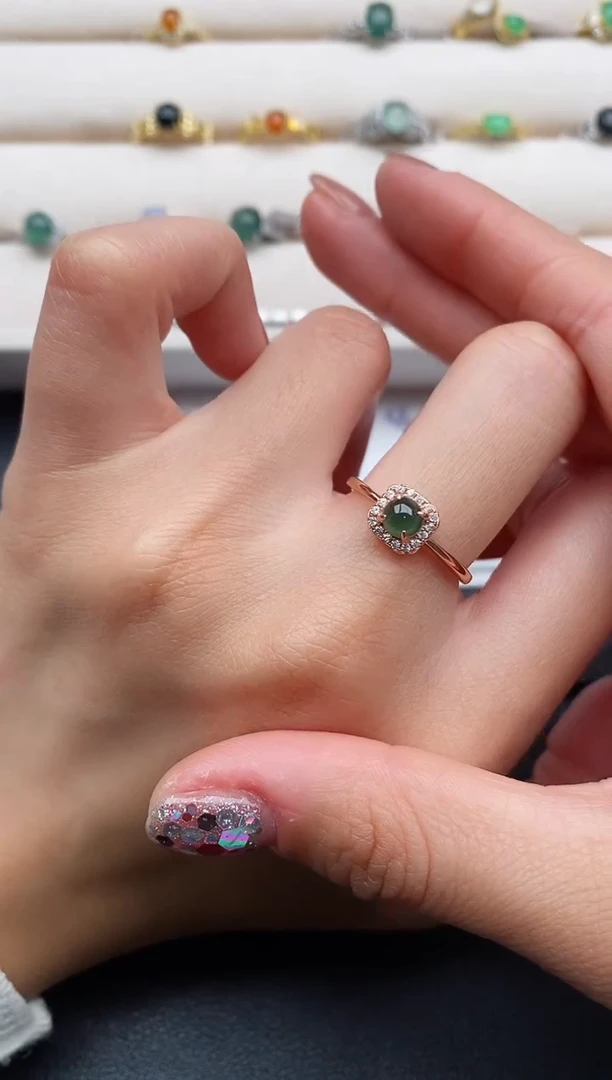 银S925镶嵌戒指翡翠4444444+4