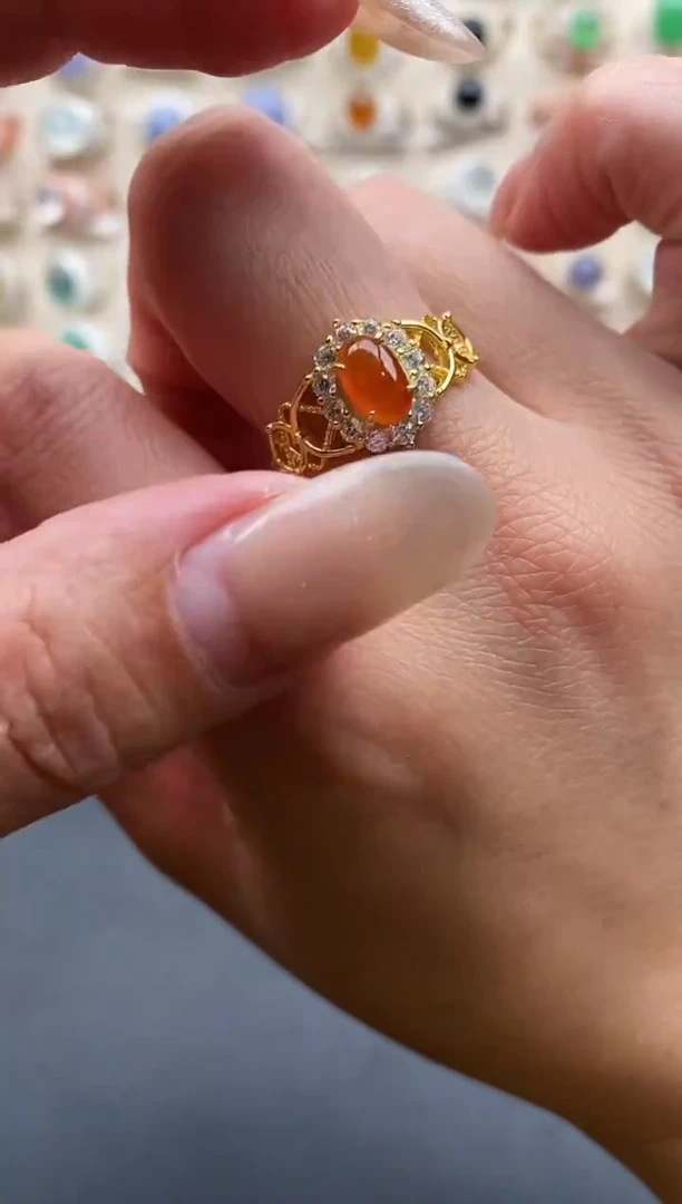 银S925镶嵌戒指翡翠缅甸天然翡翠A货2 1-6