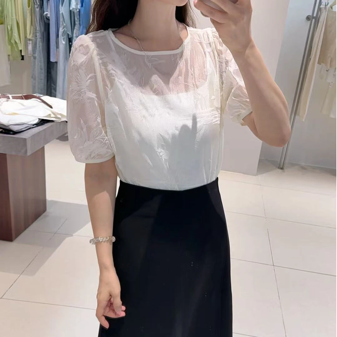 衬衫-D66057迪家时尚印花圆领短袖两件套