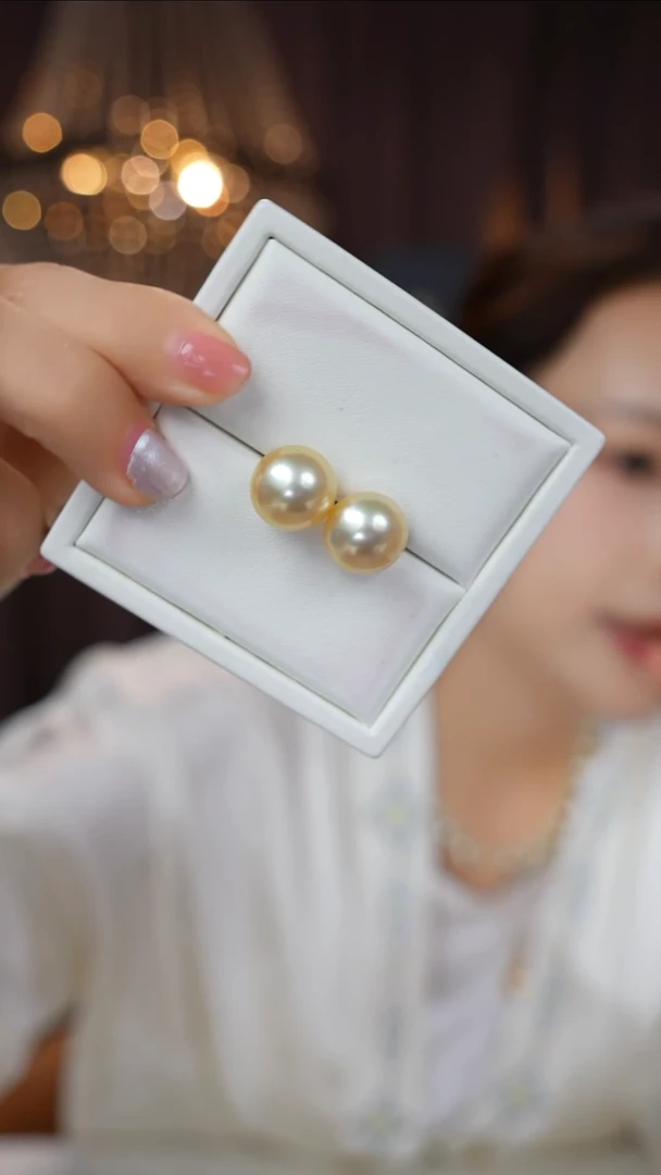 18K金镶嵌耳钉海水珍珠干枯玫瑰13-14mm