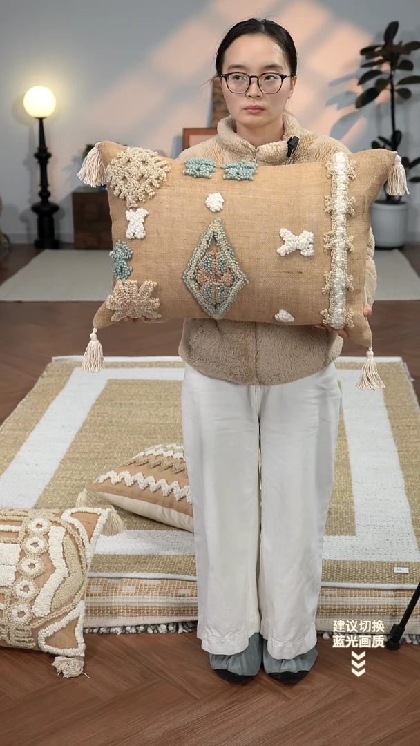 黄麻【40*60】印度进口手工黄麻羊毛抱枕【含芯】