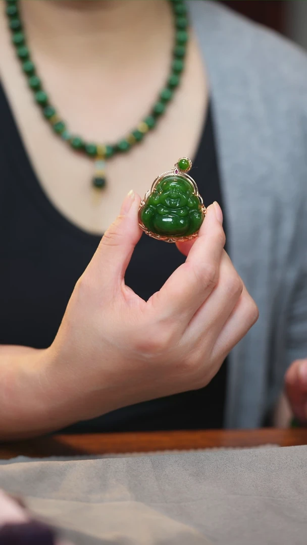 吊坠(赠链)18K金镶嵌和田玉（碧玉）龙*宝18K金镶嵌精品碧玉吊坠