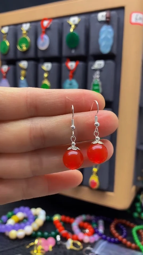 【闪购商品】玛瑙/玉髓耳环银S925镶嵌耳饰