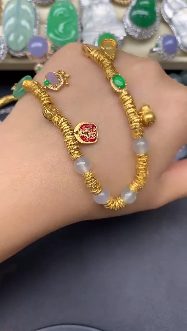 18K金镶嵌手串翡翠382-雪姐翡翠天天见