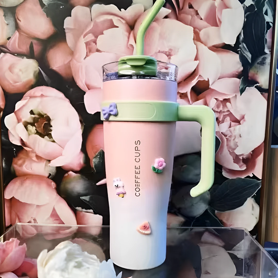 【钛杯精选】巨无霸304吸管杯1.25L大容量保冷保温双饮冰霸杯奶茶杯