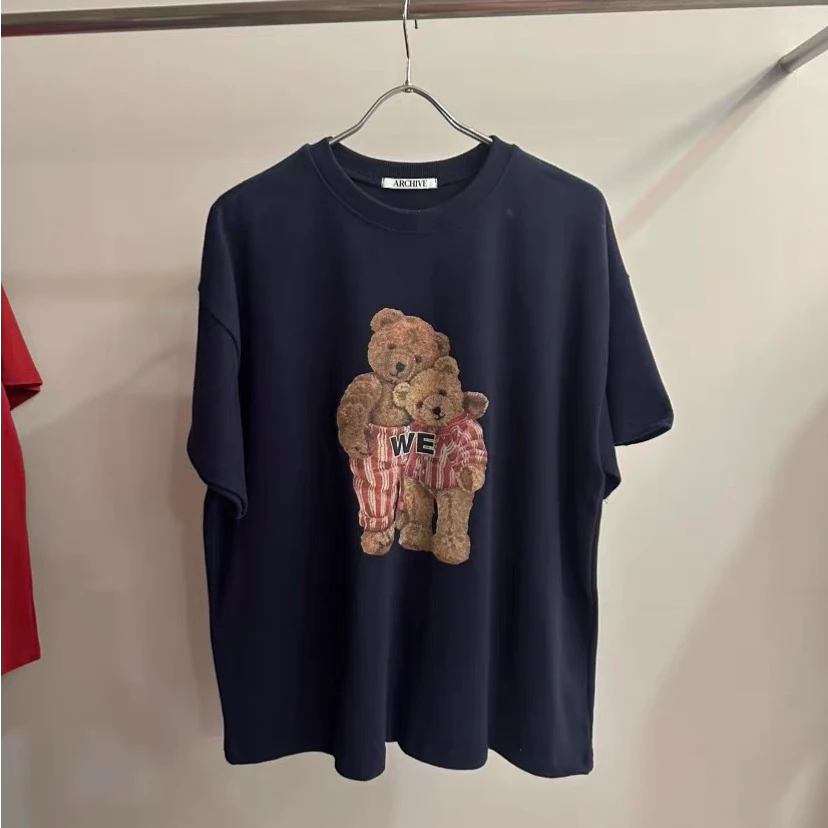 LANGTU-BK【淡天】纯色休闲百搭正肩圆领抱抱熊T恤 08052