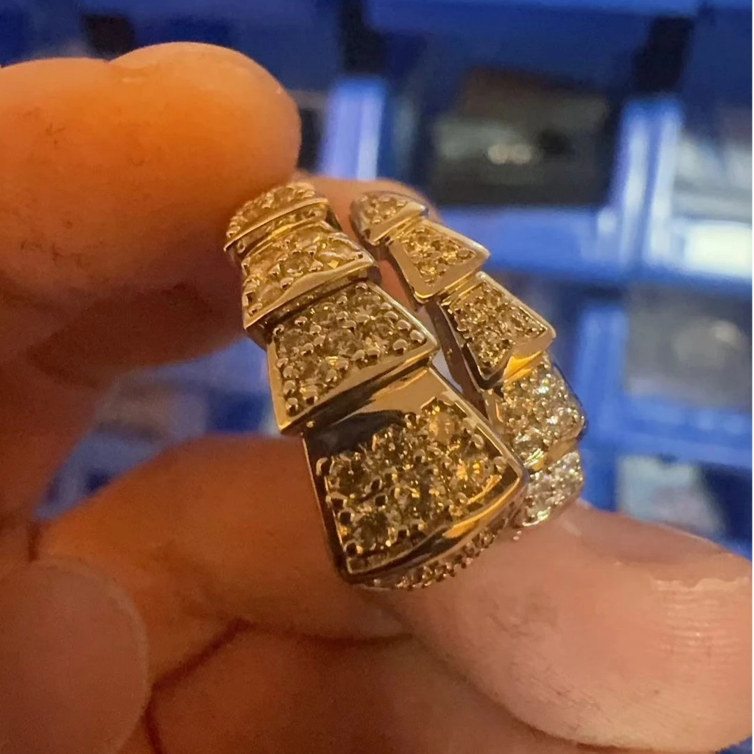 925银莫桑石戒指 大蛇欧美时尚手工925银莫桑宝大蛇戒指