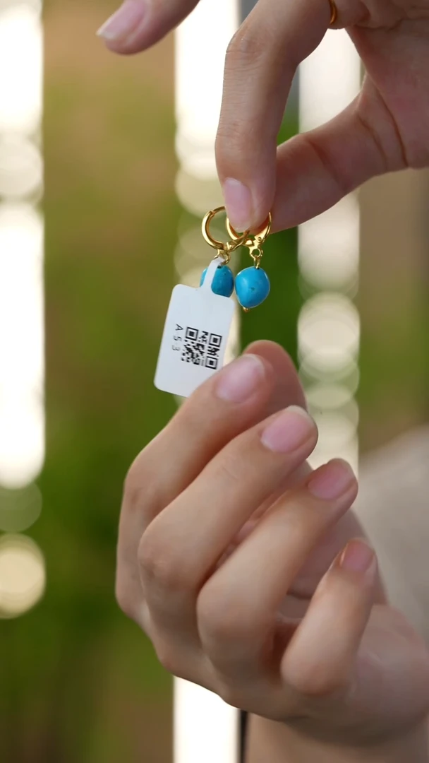 银S925镀金镶嵌绿松石耳饰秒拍号2