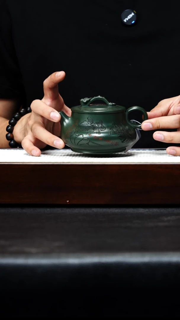 茶壶紫砂宜兴紫砂 如意潘壶 绿泥 谭青 h198