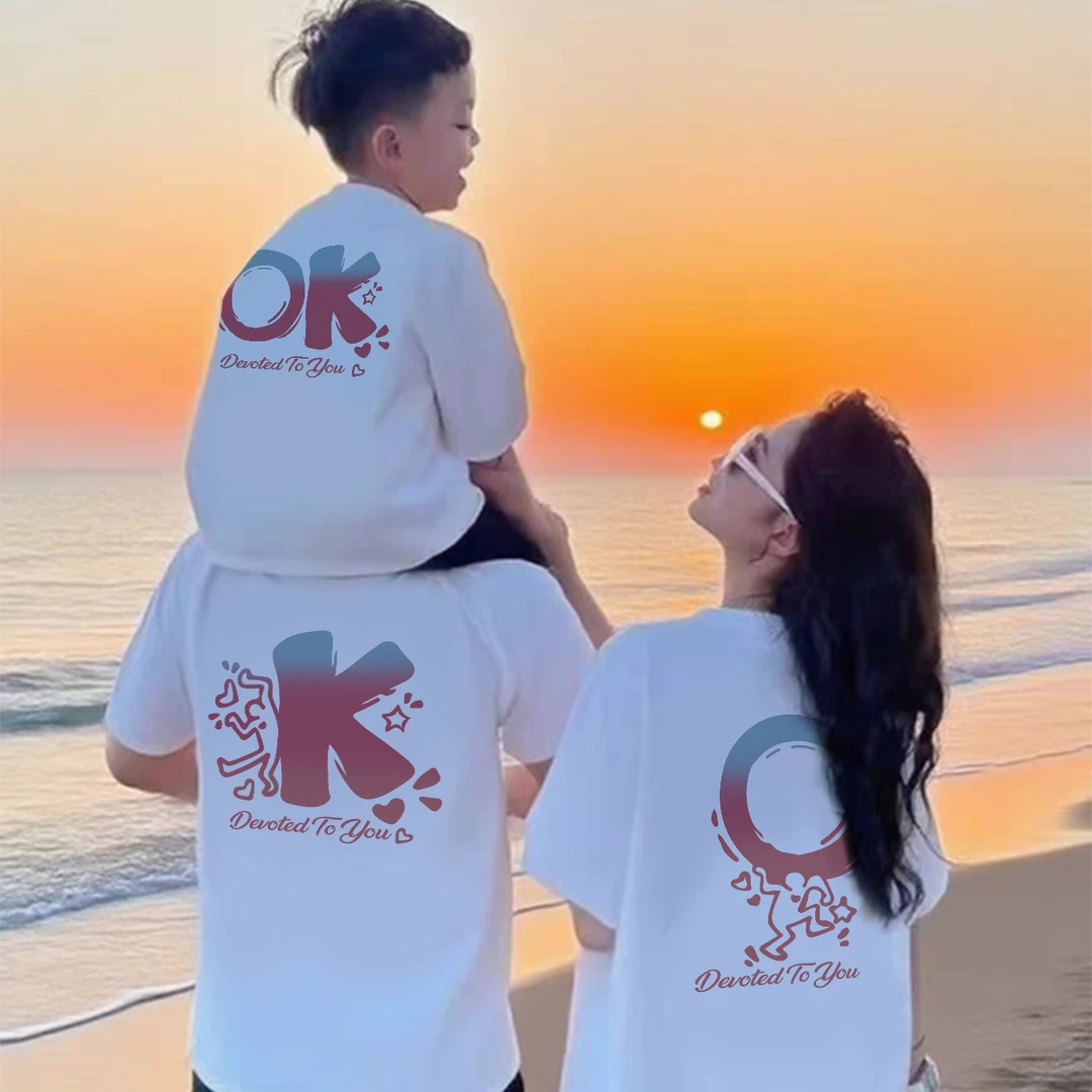 OK亲子装一家三四口全家套装海边度假母女2025夏短袖t恤男女儿童