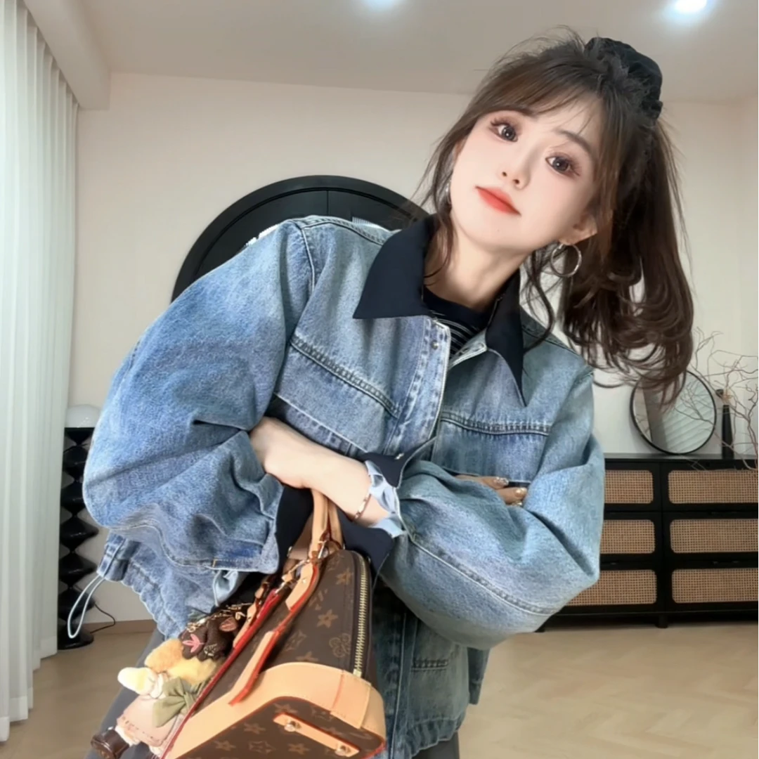 YX六 WT新款2025021805新款藏青翻领牛仔外套时尚百搭韩版