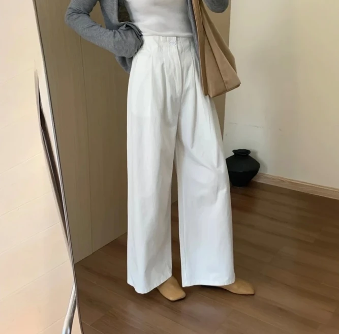 【现货+运费险】2025夏季新款棉阔腿裤韩版百搭直筒显瘦高腰长裤