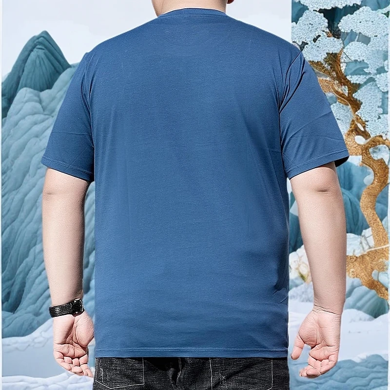 夏季男士中年爸爸装短袖T恤大码男装薄款上衣条纹宽松加肥加大号