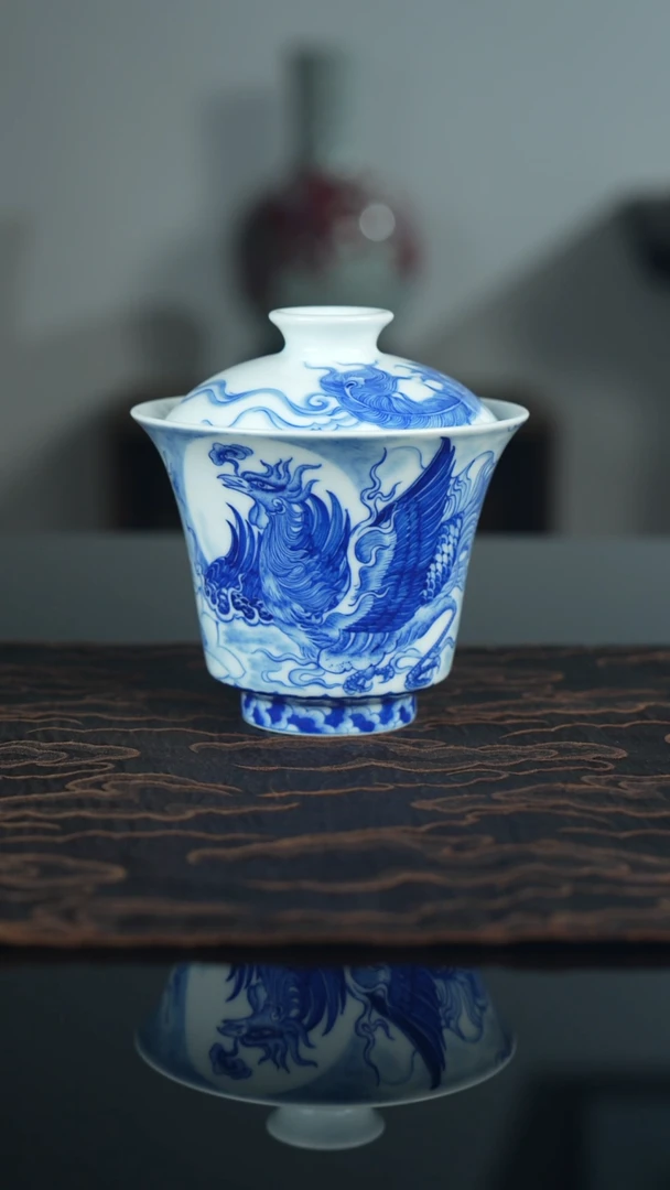 瓷片一*《凤纹图》两才盖碗