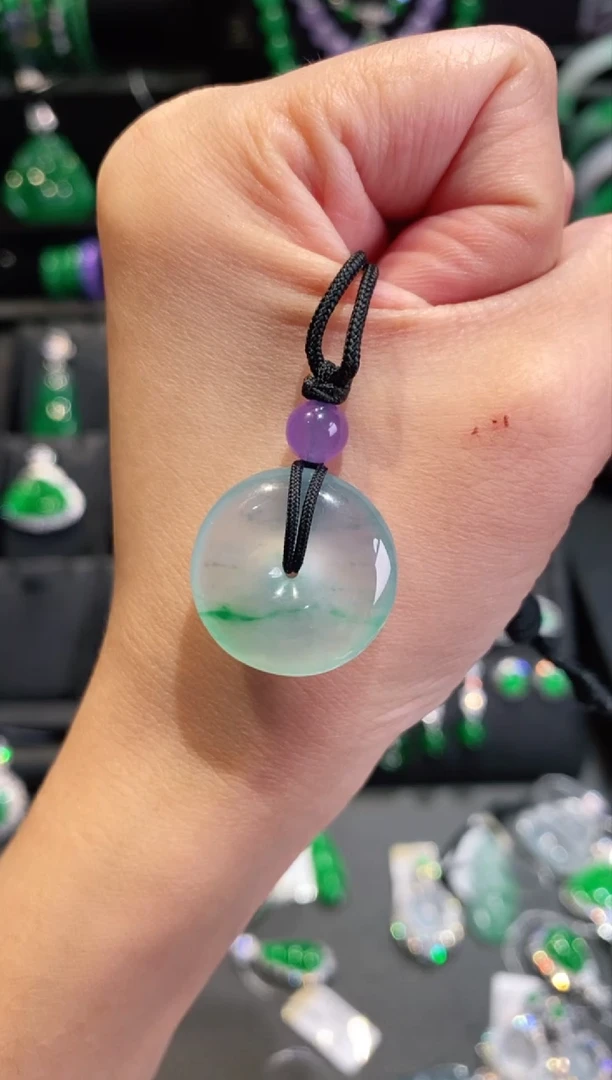 吊坠(不含链)未镶嵌翡翠近玻璃飘翠平安扣裸石4060404