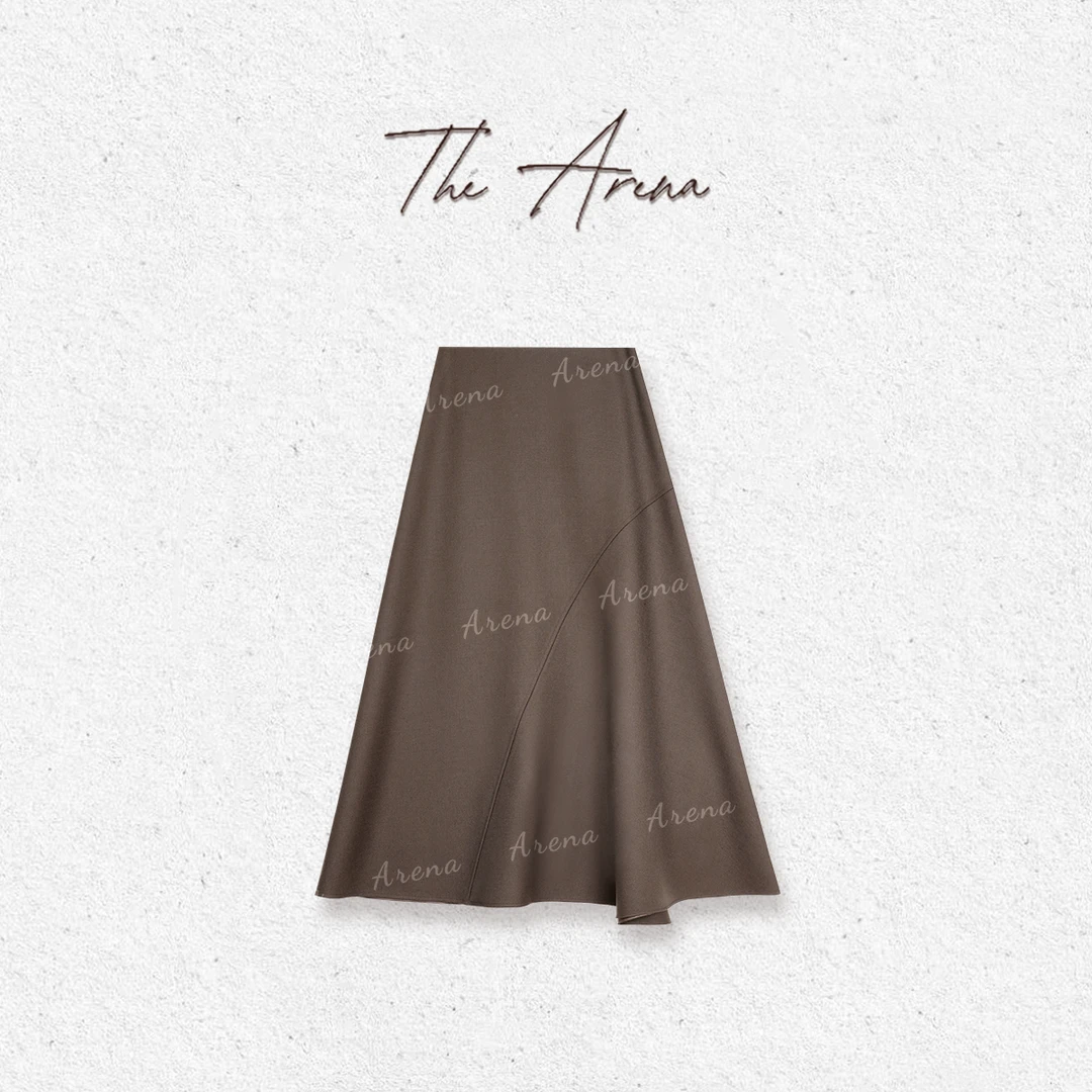 琥珀流光风“优雅随行”弹力羊毛色纺不规则咖色半身裙XY-1206