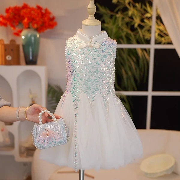 纯色连衣裙公主裙蓬蓬纱小女孩洋气渐变裙子夏装