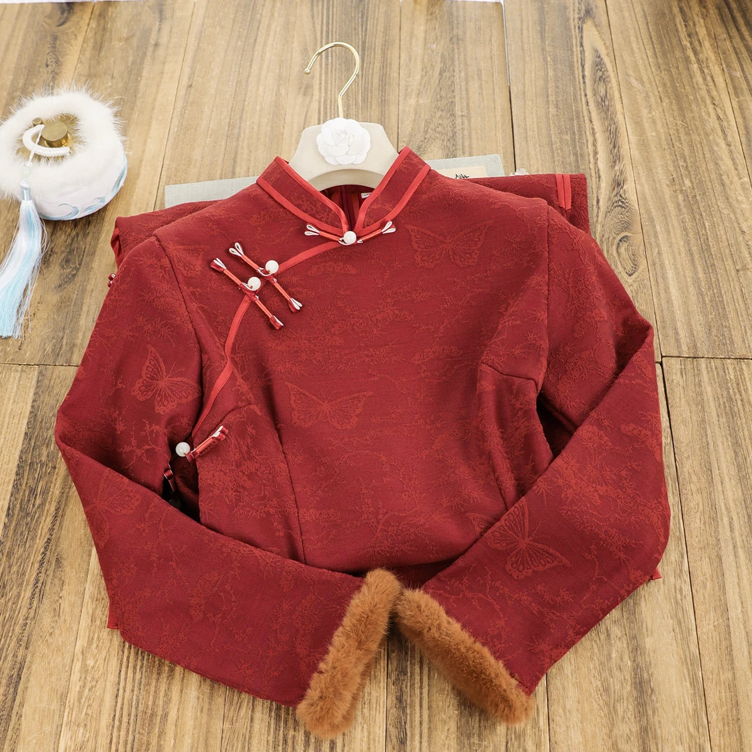 俏娘鱼红色复古新中式婚礼旗袍女2025冬新款加绒保暖订婚敬酒礼服