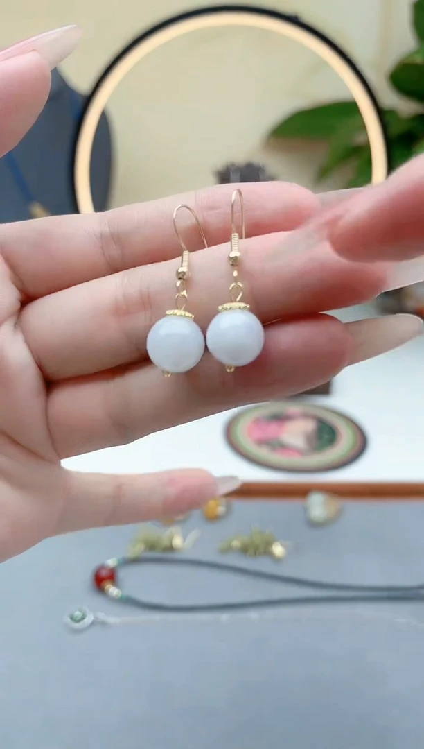 翡翠银S925镶嵌耳饰00翡翠单珠