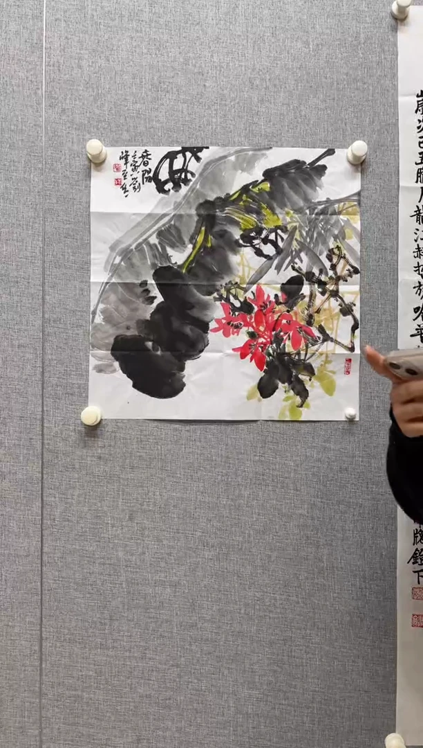 国画1168L峰至春阳花鸟49*49斗方