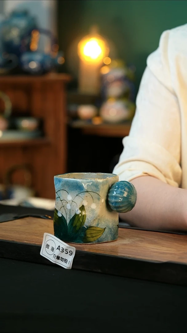 杯手绘心瓷陶瓷微瑕介意勿拍