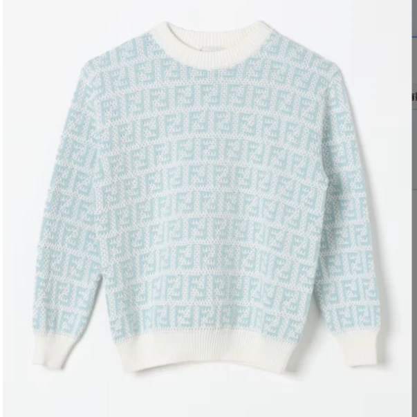 全新未使用 FENDI/芬迪 针织满印长袖 蓝色/12A