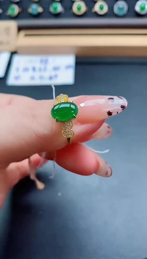 银S925镶嵌戒指翡翠1