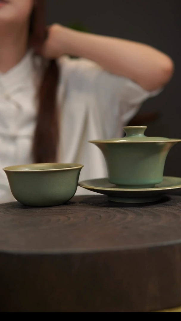 杯子阿**学小马蹄盖碗 汝州原产地  原矿老釉