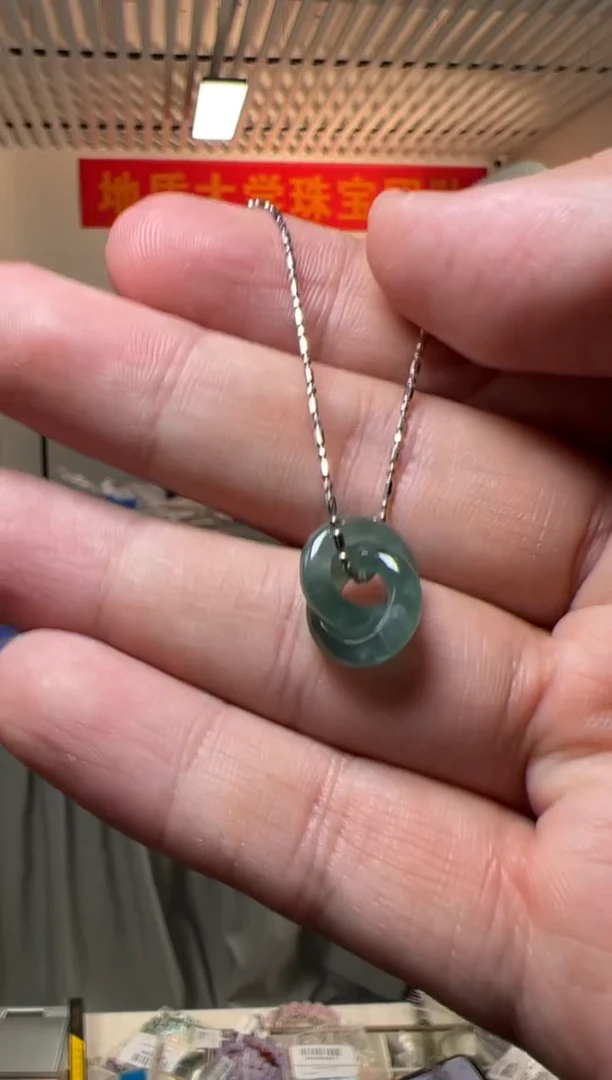 【闪购商品】翡翠颈饰银S925镶嵌危地马拉蓝水翡翠环环相扣项链