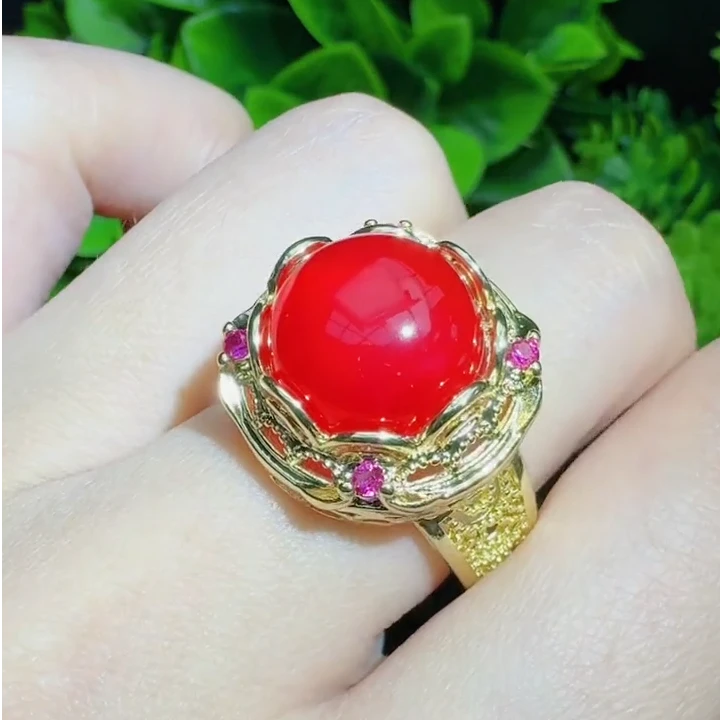 ST7224【福嘟嘟珠宝】红瑚阿卡红玛瑙戒指-活口-送礼佳品