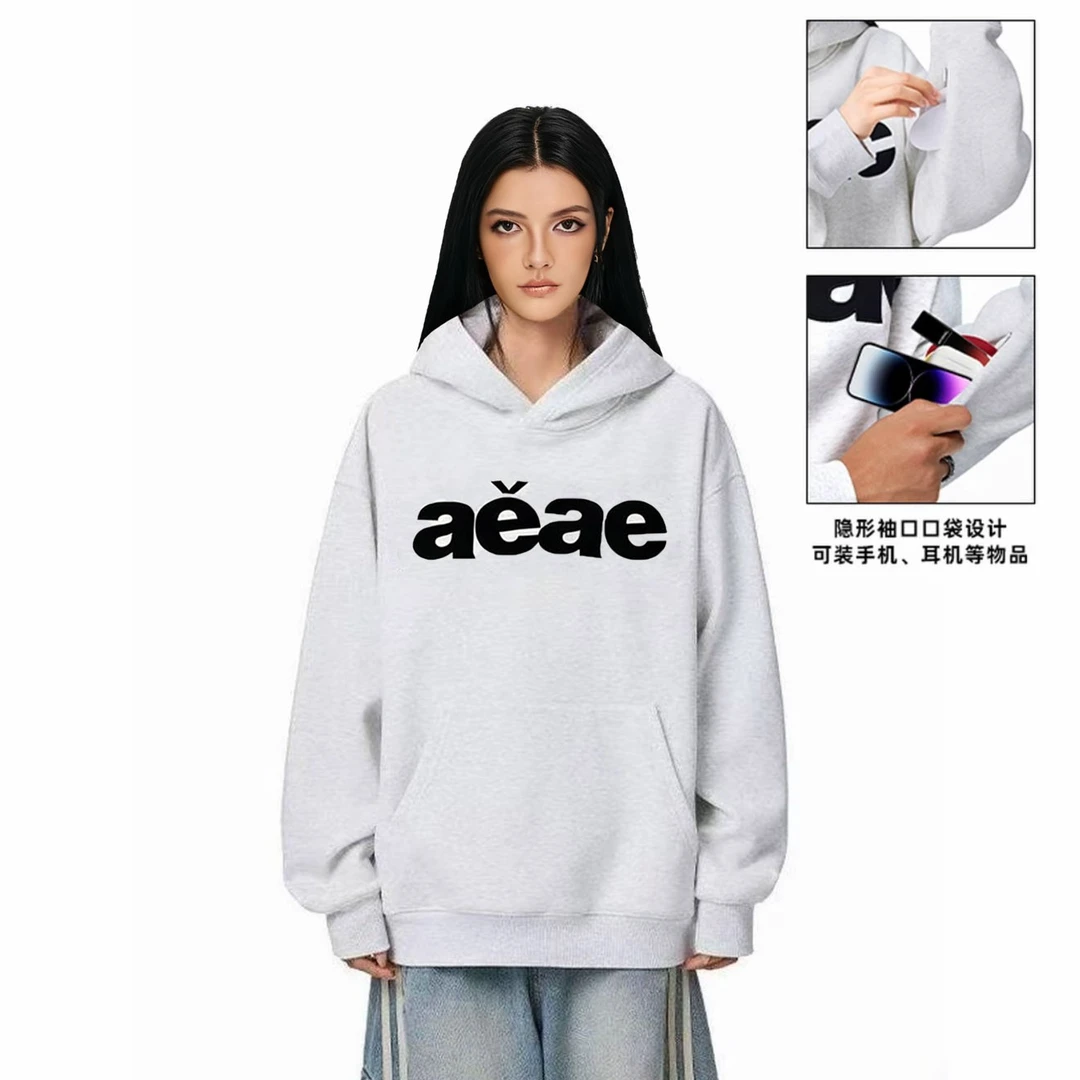 billkong【加绒重磅】印花连帽隐藏袖口袋拉链男女情侣袖袋卫衣