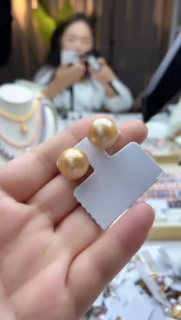 未镶嵌耳饰淡水珍珠13mm+黄色系耳饰