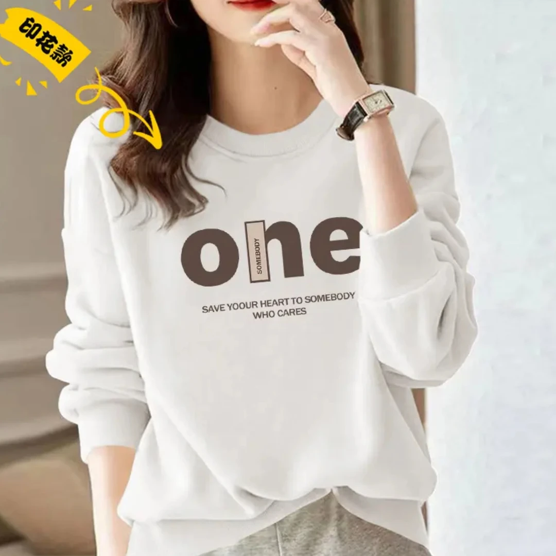 2025春秋新款时尚显瘦宽松圆领卫衣潮牌女上衣长袖百搭印花