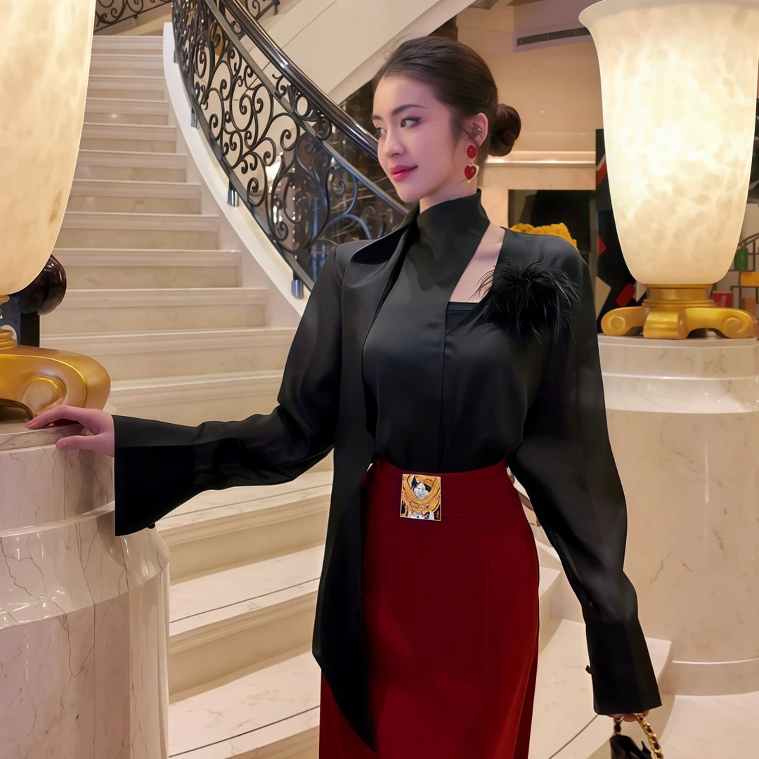 MD进进原创【轻纱曼舞】2025早秋时尚衬衫通勤显瘦气质设计感上衣